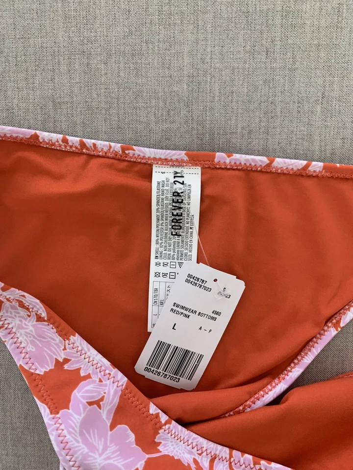 FOREVER 21 новый с Ярлыками женские Juniors нахальный цветочный оранжевый фиолетовый бикини низ размер L - Изображение 4 из 4