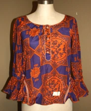 ANTHROPOLOGIE ODD MOLLY PURPLE ORANGE DAMASK PATTERN BOHEMIAN TUNIC - 1 XS SMALL