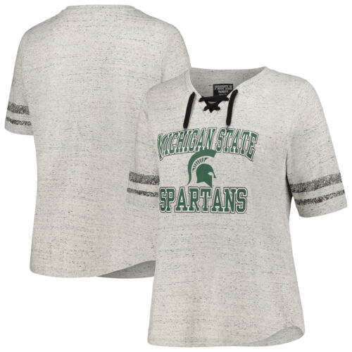 Women's Profile Heather Gray Michigan State Spartans Plus Size Striped Lace-Up - Picture 1 of 3