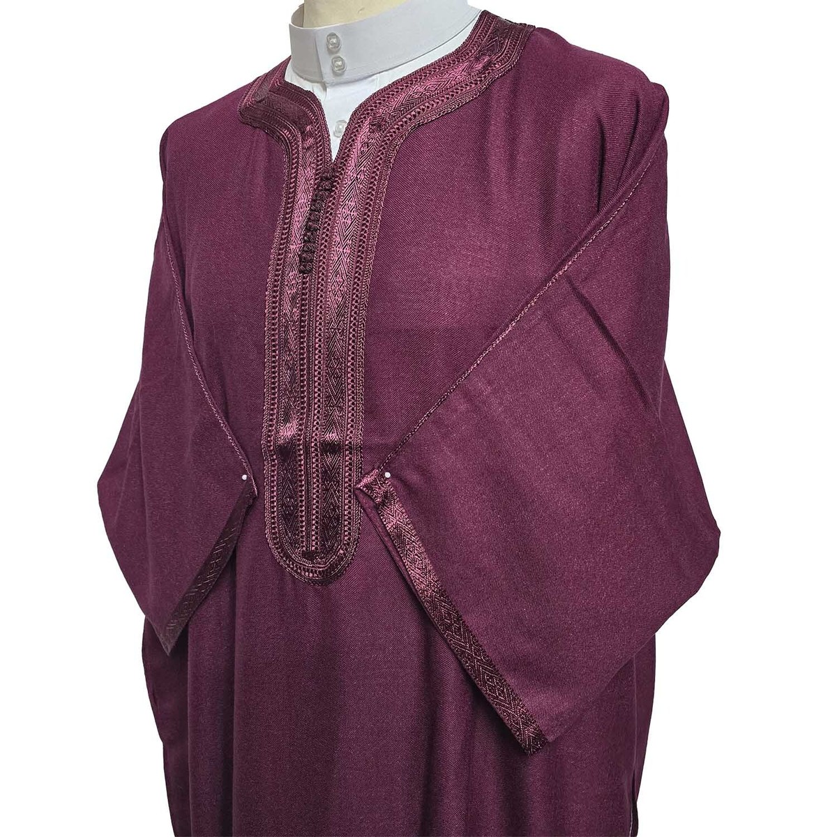 Thobe Kandora Coton Bordeaux – Manches 3/4, Coupe Longue, Confort Et Style