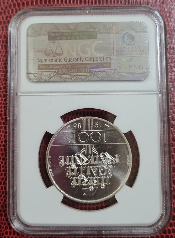 1986 PIEFORT FRANCE 100 Francs NGC MS67 Silver 0.95 {KM#P972} - Image 2 of 4