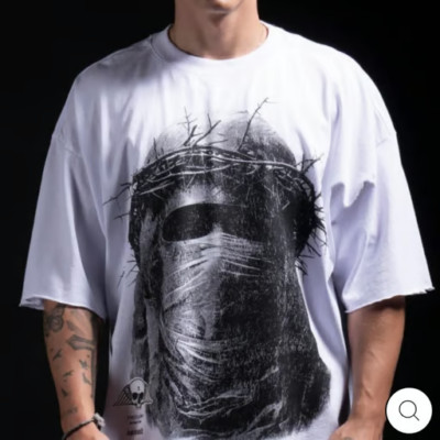 Civil Regime Hell Has No Face Raw Hem Dungeon Tee in White