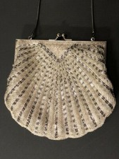 Vintage White SiIver Beaded Evening Bag Clutch Purse-Party,Wedding,Formal