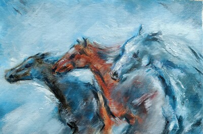 Ölgemälde Impressionismus Original Sammlerstück drei Pferde signiert handgemalt