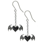 Alchemy Gothic E443 Ohrringe Herz & FledermausflüGel Tropfen-HäNger, Pewter