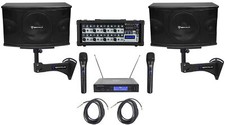  2 Rockville KPS10 10" 1200w Karaoke Speakers Mixer Wall Brackets Wireless Mics