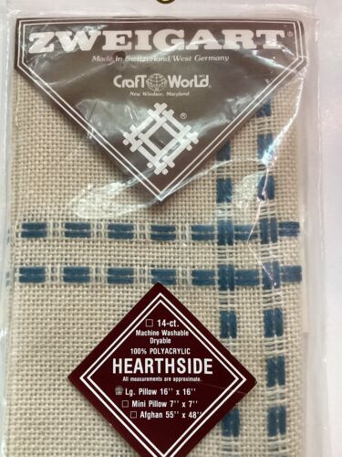 Zweigart Hearthside 14 ct 16x16 large pillow cover Craftworld cross stitch BLUE - Picture 3 of 5
