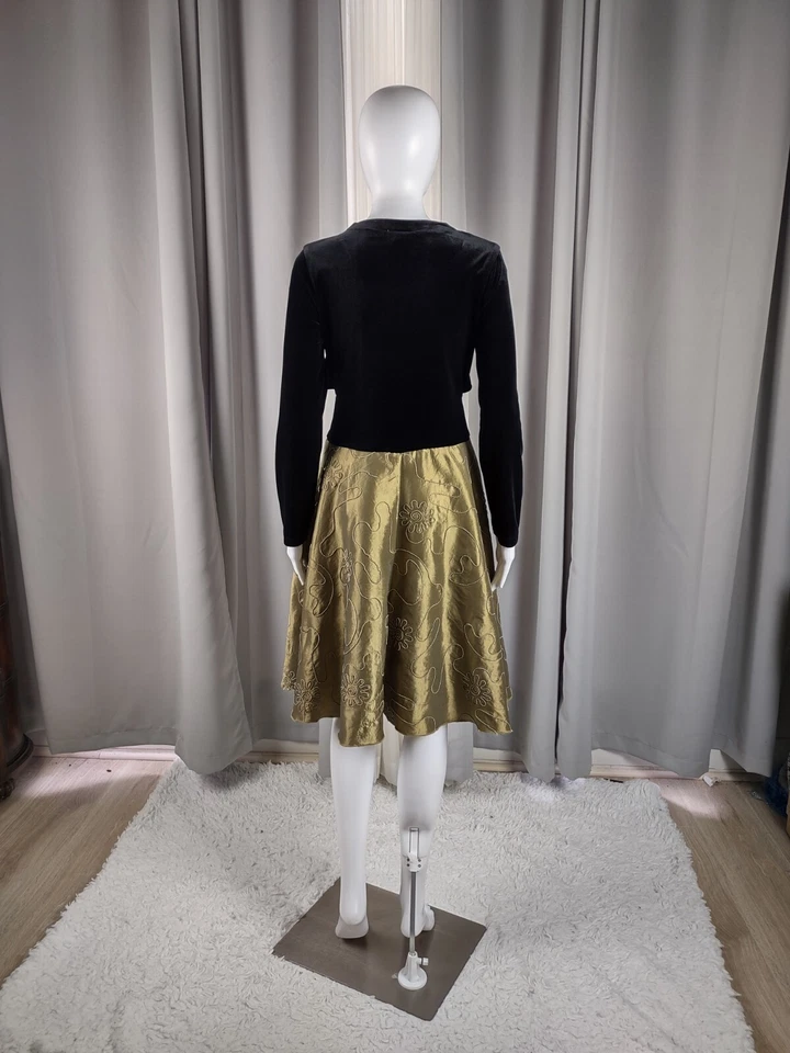 Amy's Closet Young Adult Black Gold Velvet Top, Faux Sweater Satin Dress Size 16 - Image 3 of 4