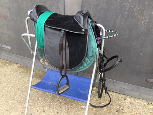Shetland Pony Saddle Set,bridle,bit,stirrups,girth,leathers, Green (Ref SS3)