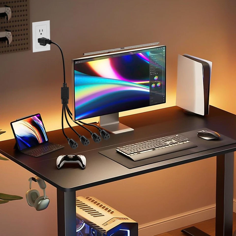 4 Outlet Power Cord Splitter NEMA 5-15P to 5-15R 16AWG 1 to 4 Way 20IN Cable - Image 4 of 4