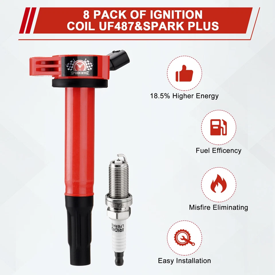 8pcs Ignition Coil + 8pcs Spark Plug KIT For Toyota Sequoia Land Cruiser V8 5.7L Foto 2 de 4