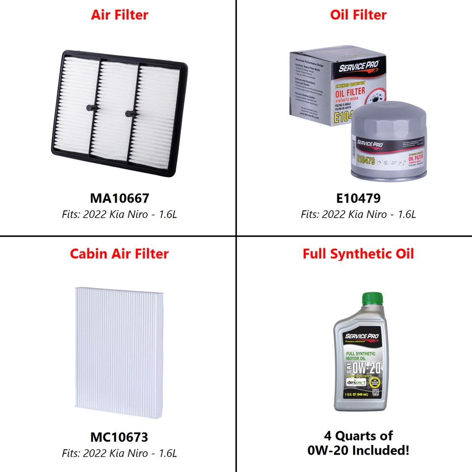 2022 Kia Niro 1.6L Complete Air, Oil & Cabin Filter Kit (0W-20) Foto 2 de 4