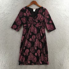 Old Navy Dress Womens M Black Pink Floral V Neck Empire Waist Knee Length