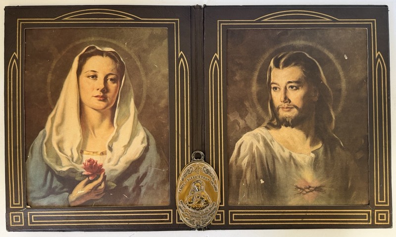 Vintage Immaculate Heart Of Mary & Sacred Heart Of Jesus Prints, Catholic Plaque