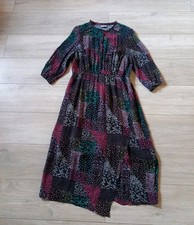 Oliver Bonas Black Sheer Patchwork Print Flared Dress Frilled Boho Retro UK14