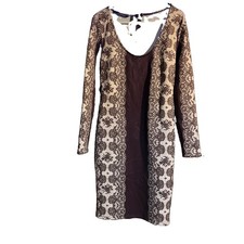 NWT Kardashian Kollection Dress Sz L Brown Purple Lace Print Romantic Whimsigoth