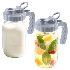 Glass 32 Oz Mason Jar Pitchers With Pour Lid 1 Quart Breast Milk Pitcher Wide...