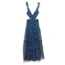 LULUS Ethereal Love Pleated Tiered Tie-Back Maxi Dress S Blue Floral NWT B2
