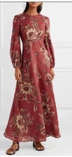 Zimmermann Juno Rosa Batik 100% Linen Red Floral Maxi Dress Size 0 Wedding Event