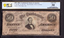 1864 $50 CONFEDERATE STATES OF AMERICA NOTE CURRENCY T-66 PF-14PCGS B VF 30 (02)