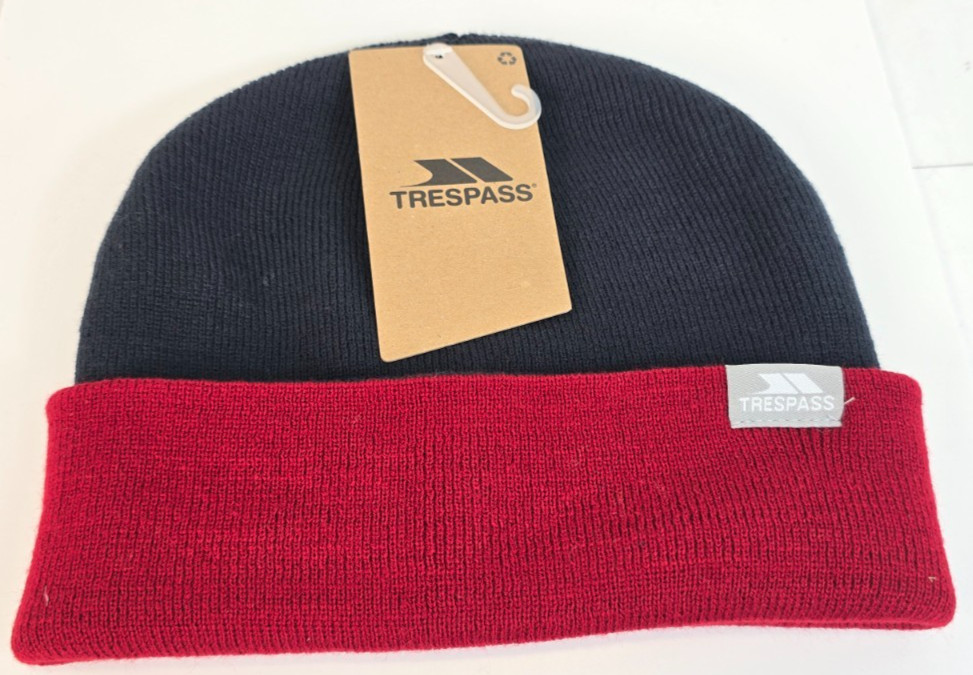 Trespass - Reversible Beanie Hat - Unisex - Navy Red - New