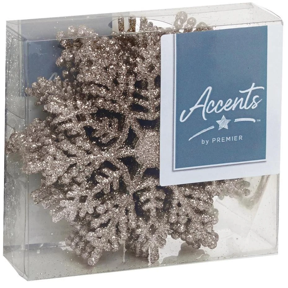 Decorazioni Natalizie Fiocco Di Neve Glitterato, Argento 10 Pezzi - PREMIER - Immagine 2 di 2