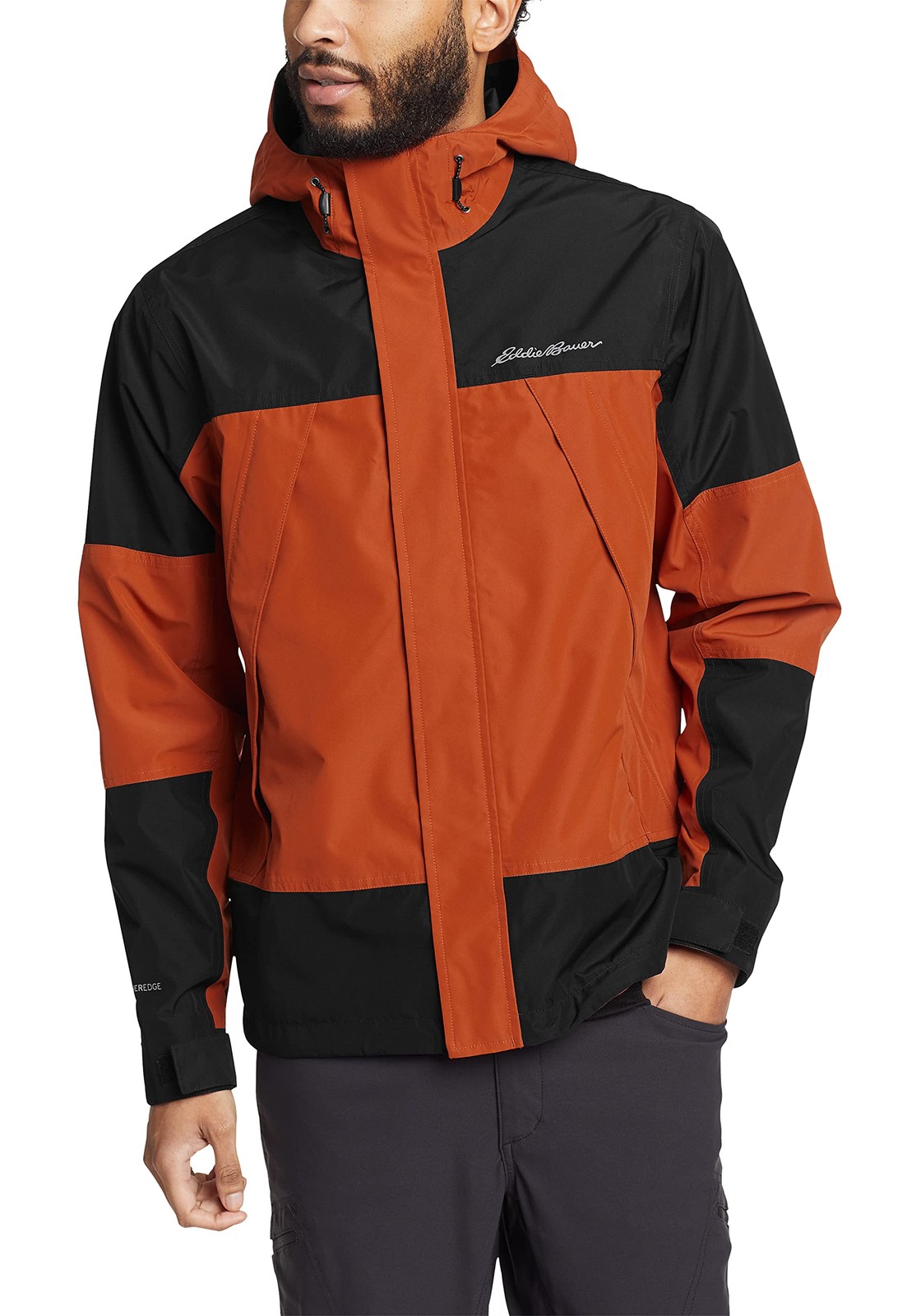 Eddie Bauer Giacca Uomo Giacca Outdoor Rainfoil Giacca Antipioggia, Marrone/Nero, 2XL