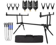 Fishing Rod Pod Stand Adjustable 3 Bite Alarms Swinger Set Carp Rod Holder Kit ✅