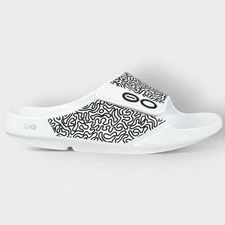 OOFOS Sport Flex Limited Edition Slide Sandals Men’s 12 White Black Recovery