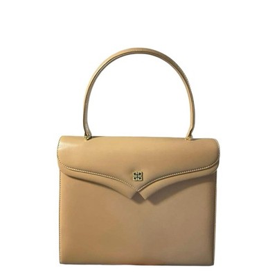 Givenchy Calf Leather Handbag Cream Beige Gold Logo Authentic Ladies Tote