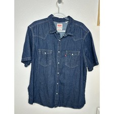 Levi's Men's Size XL Blue Denim Short Sleeve Western Pearl Snap Shirt