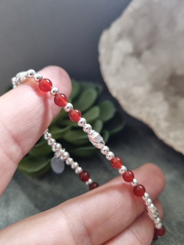 Sterling Silver CARNELIAN bead 925 Stacker Stretch Boho Bracelet by INKA - Picture 5 of 9