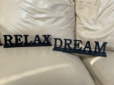  2 Wood Letter Plaques   Relax     Dream   12  x 3   Free Standing  Decor