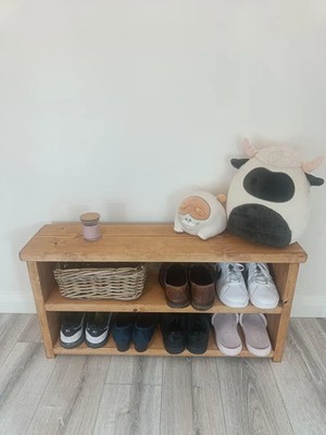 Handgefertigte rustikale Schuhbank aus Holz zwei Ablagen - viele Farben und Größen