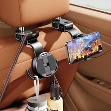1 Pack Headrest Hook for Car Seat Back with Phone Holder, Multifunctional Clamp