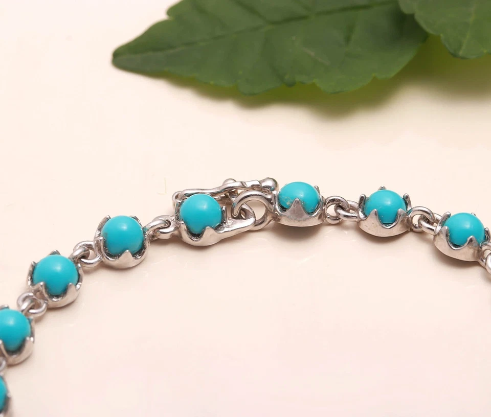 Sleeping Beauty Turquoise Round 4 MM Four Prong Bracelet Sterling Silver 7 In - Image 4 of 4