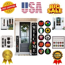 Charming Seasonal Welcome Sign for Porch - Includes Hanging String and Icons