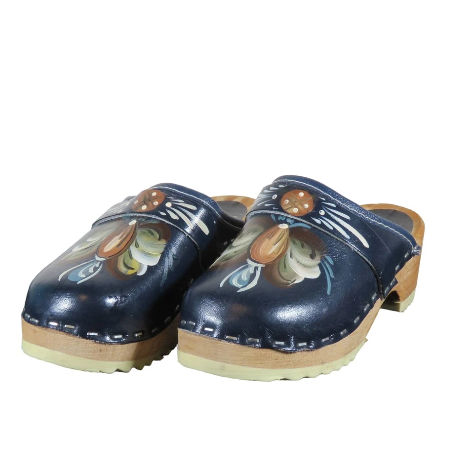 Childs Swedish Dala Clogs Blue Painted Wood Mora Sweden SIZE 26 US 10 - Image 2 of 4