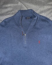 Polo Ralph Lauren Knit Quarter Zip 100 Cotton Men's Large Navy Sweater Pullover