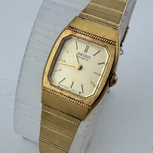 VTG Seiko Quartz Watch 5420-5479 Women Gold Tone Barrel Analog New Battery 6.5"