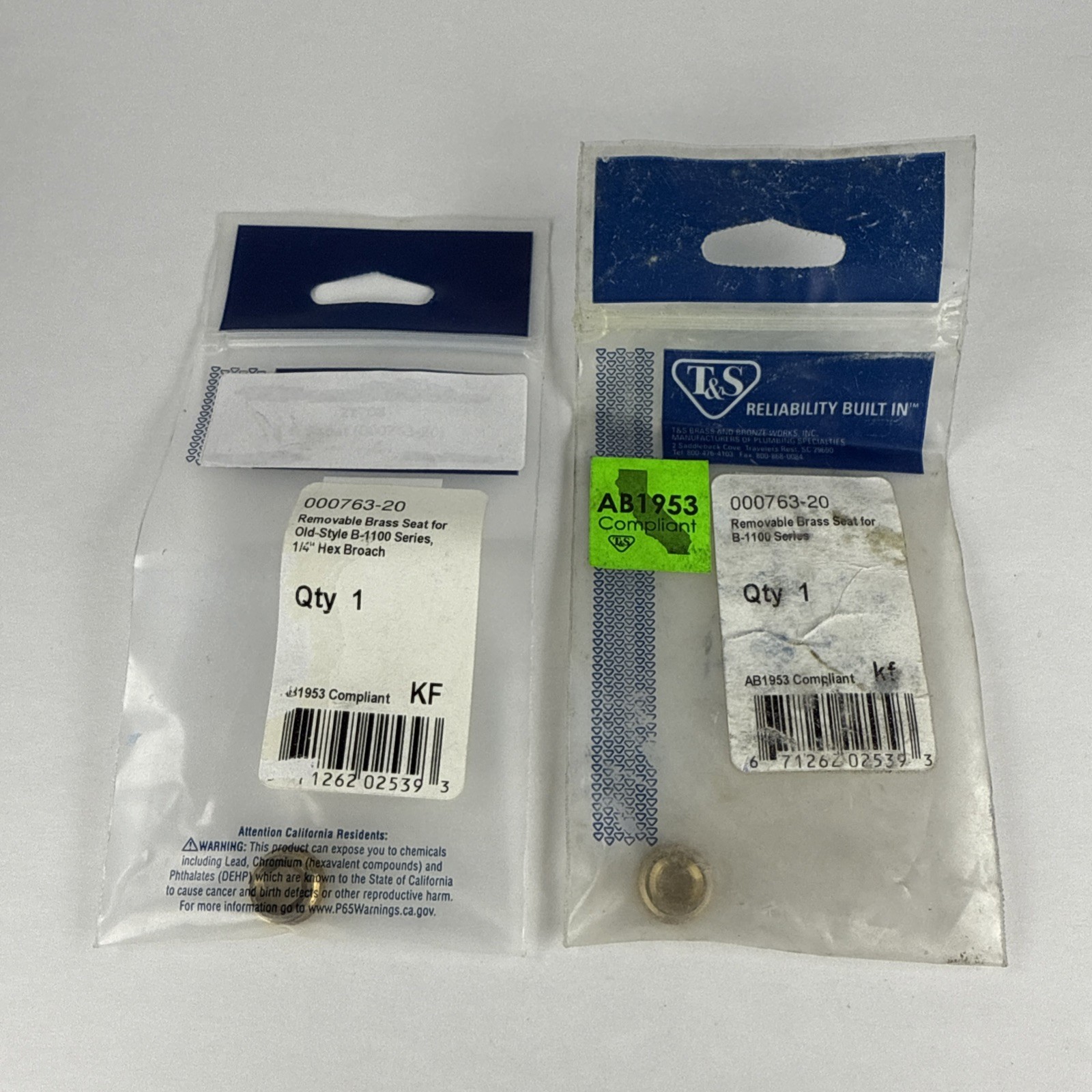 T & S Brass 000763-20 Removable Brass Seat For B-1100 Series Faucet Lot Of 2