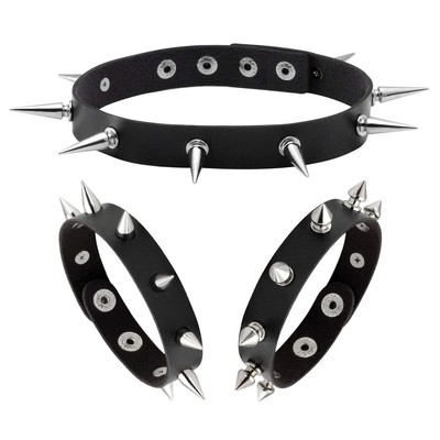 Leder Spike Nieten Armband Choker Punk Gothic Metall Nieten Manschette Armreif schwarz