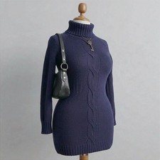 Turtleneck Sweater Mini Dress Fitted Stretchy Bodycon LARGE Winter Fall