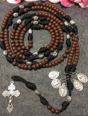 15 Decade Catholic Rosary- Paracord Catholic Rosary, 5 Saints Medals- Handmade