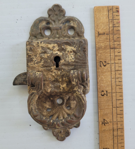 Antique Ice Box Lock Nickel Plated Brass Ornate 4 3/4" Long - Picture 3 of 6