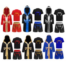 Kids Outfit Cloak Uniform Training Set Workout Trim Satin Metallic Hooded Muay