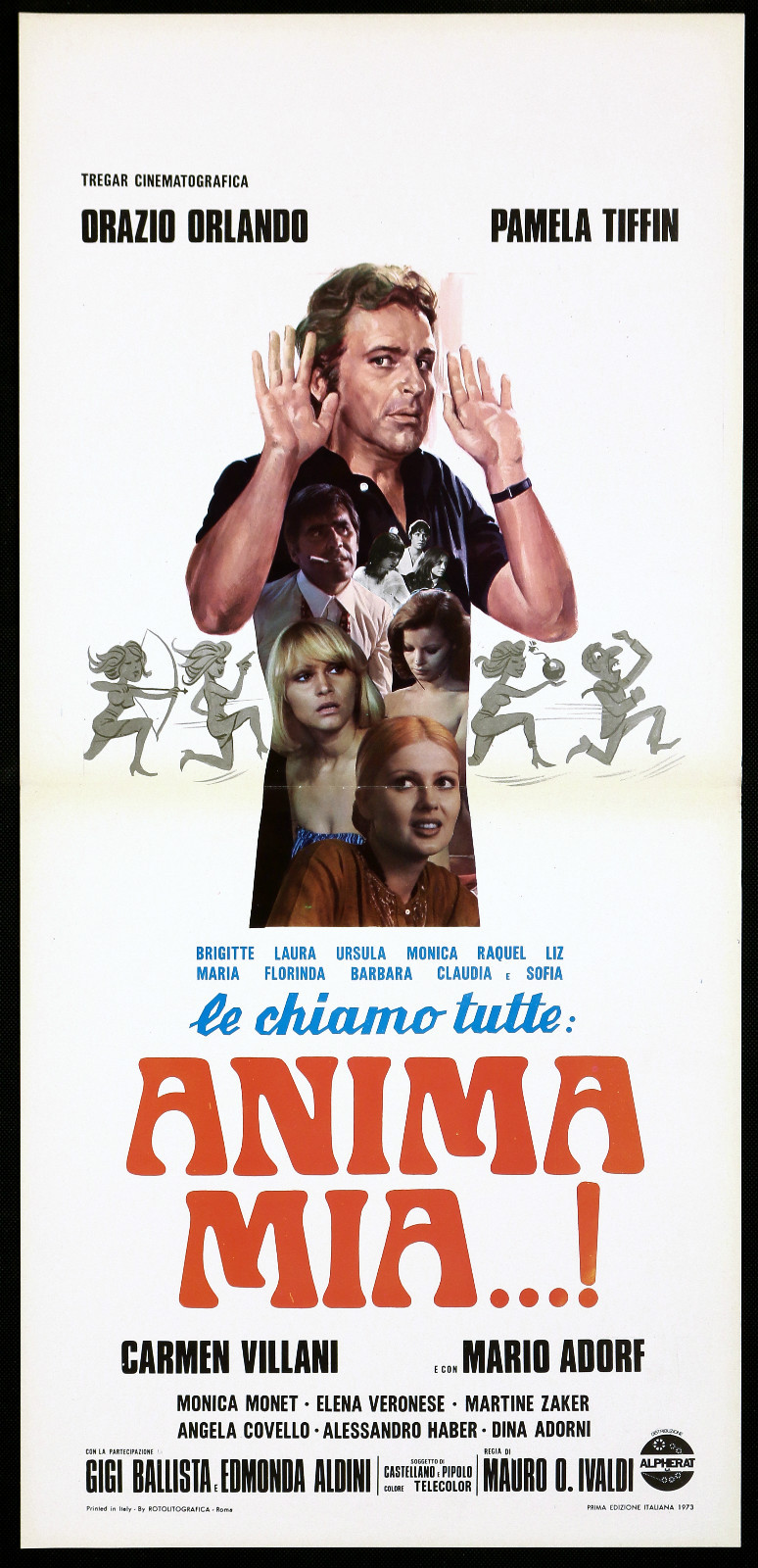 Locandina originale film Brigitte, Laura, Ursula, Monica, Raquel, Litz, Florinda, Barbara, Claudia, e Sofia le chiamo tutte... anima mia (1974) - Regia di Mauro Ivaldi