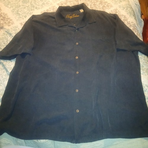 Tommy Bahama schwarzes Seidenhemd "TAIL ALE" Herren XXL Knopfleiste bestickt Urlaub