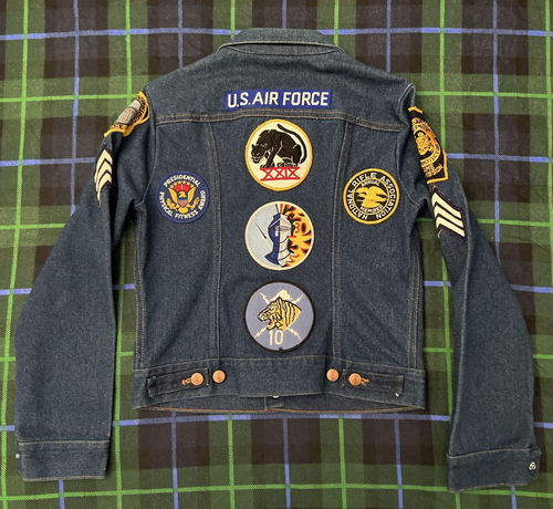 Vintage 60s 70s Wrangler Denim Jacket Small Patches Pins Military Biker NRA USA - Picture 17 of 23