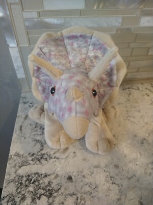 Wild Republic Triceratops Dinosaur Gray Tan Purple Plush 16'' Stuffed